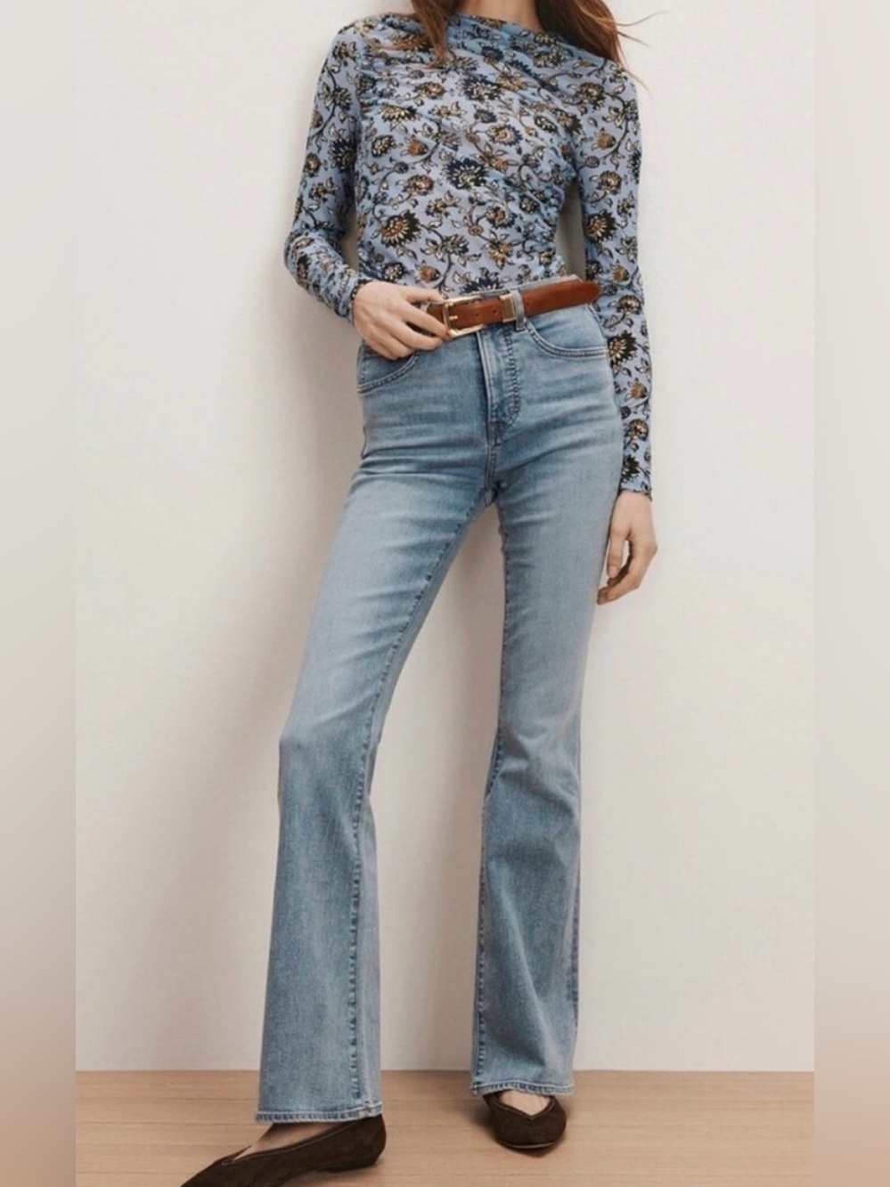 Veronica Beard Light Wash High-Rise Flare Jeans